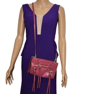 BOTKIER Leather Logan Crossbody Bag Wristlet‎ Clutch Sangria Tassels
